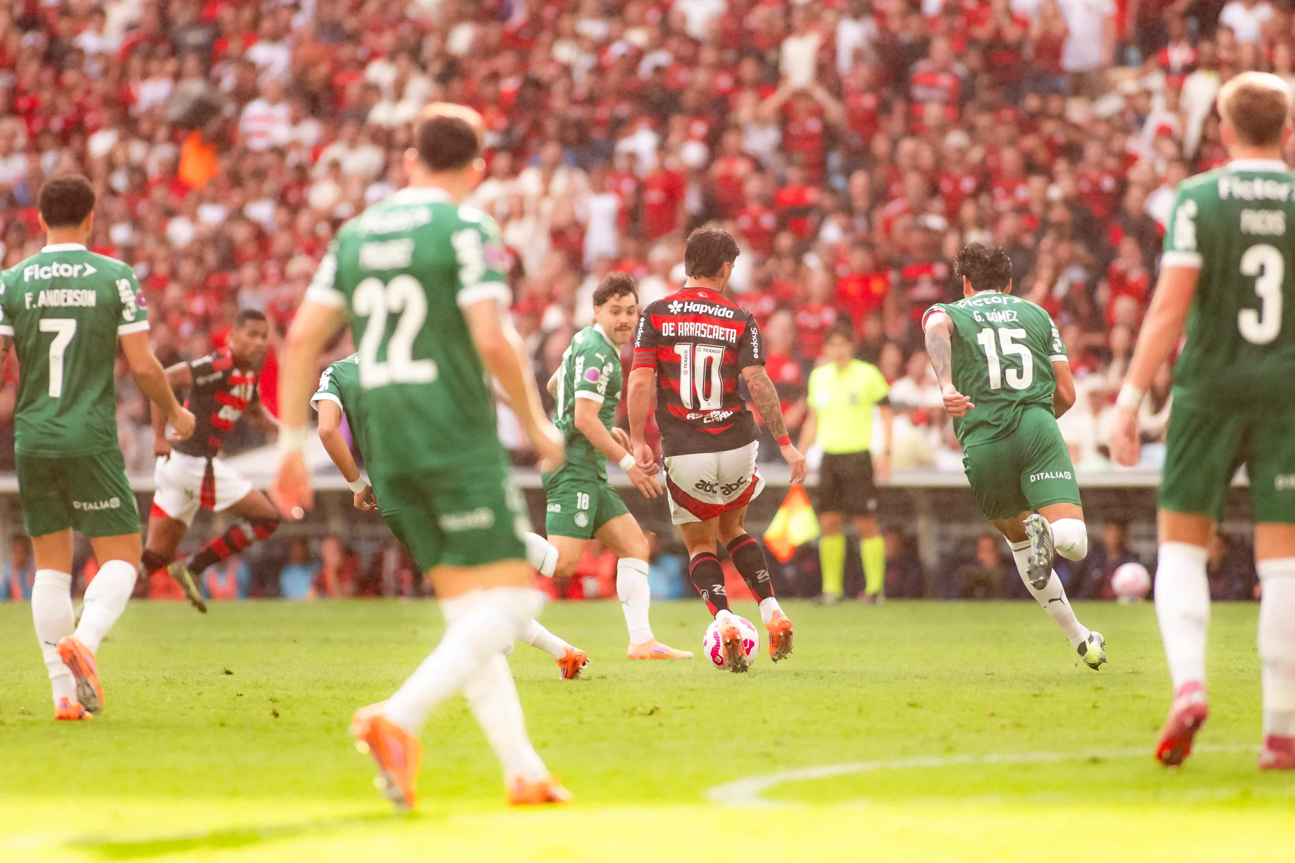 Flamengo x Palmeiras disputando pelo Campeonato Brasileiro. Foto: Adriano Fontes/Flamengo