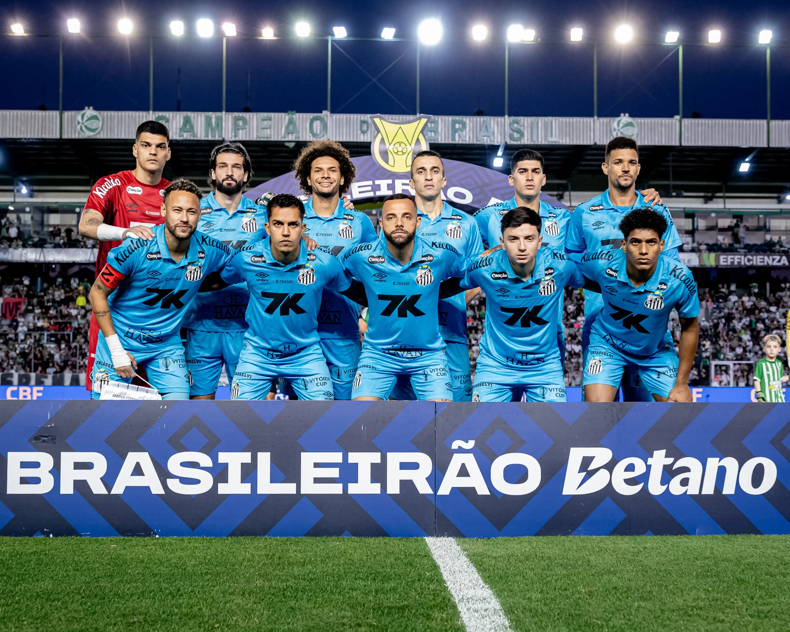 Time titular do Santos na vitória da última quarta-feira (3). Foto: Léo Piva/ Santos FC.