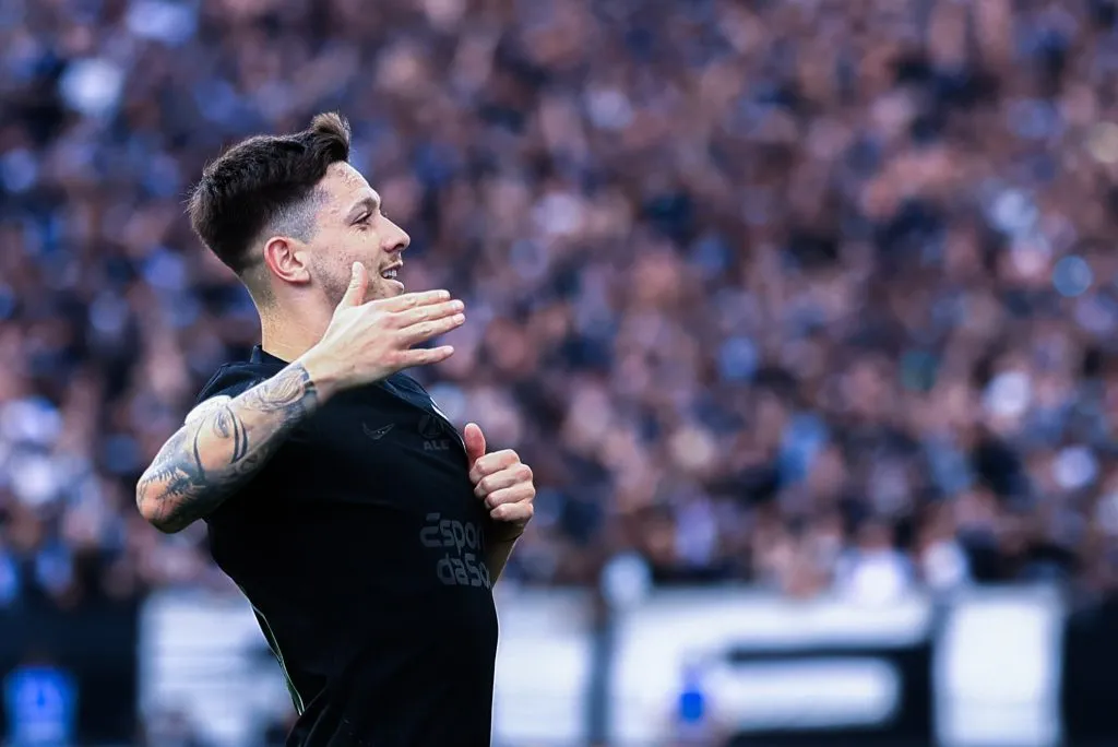 Garro jogador do Corinthians comemora seu gol durante partida contra o Vasco no estádio Arena Corinthians pelo campeonato Brasileiro A 2024. Foto: Marcello Zambrana/AGIF