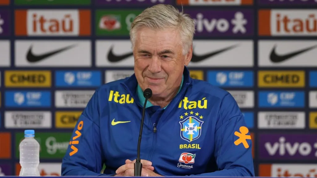 SP – SAO PAULO – 09/06/2025 – BRASIL, COLETIVA – Carlo Ancelotti tecnico do Brasil durante coletiva de imprensa antes do treino da equipe realizado no Arena Corinthians. Foto: Marlon Costa/AGIF