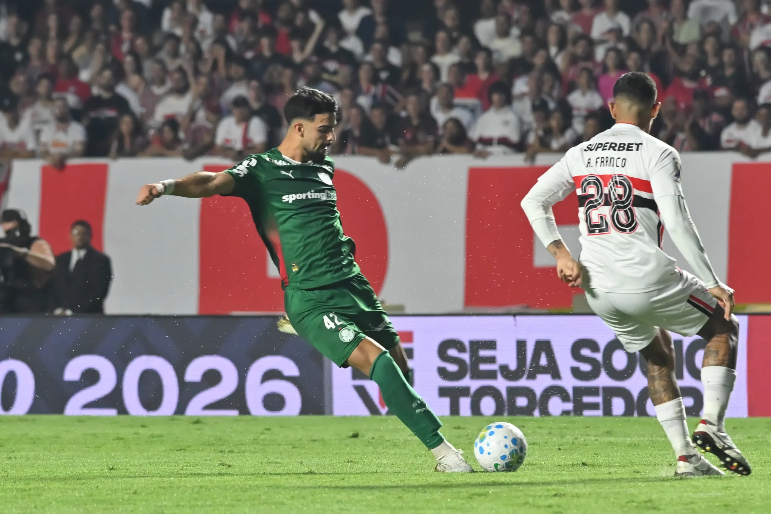 SP – SAO PAULO – 21/03/2026 – BRASILEIRO A 2026, SAO PAULO X PALMEIRAS – Flaco Lopez jogador do Palmeiras durante partida contra o Sao Paulo no estadio Morumbi pelo campeonato Brasileiro A 2026. Foto: Jota Erre/AGIF