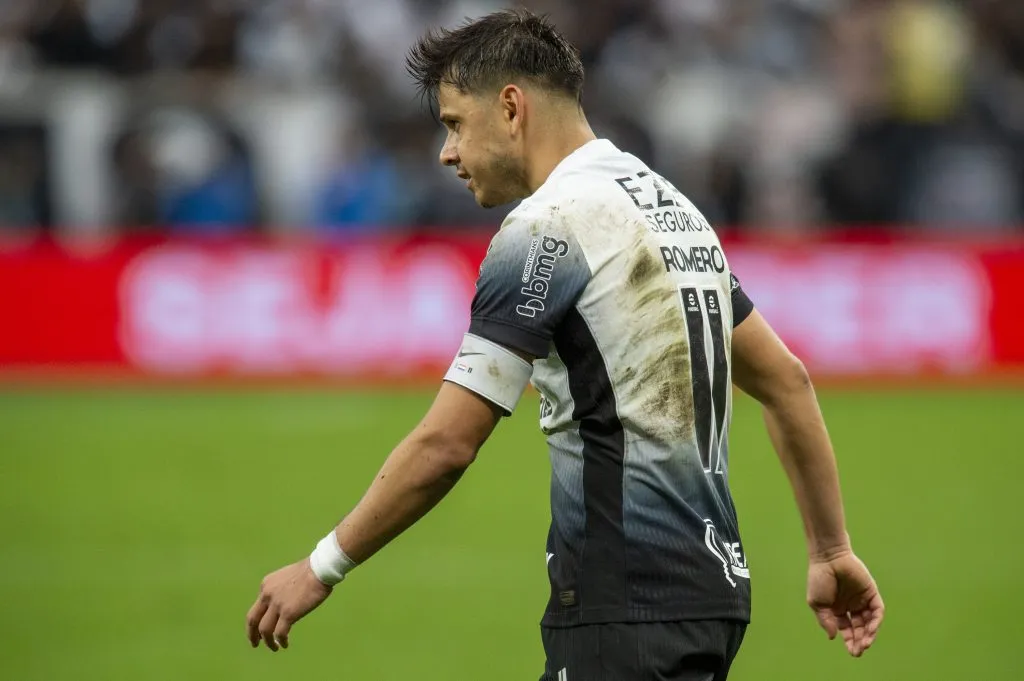Romero jogador do Corinthians lamenta durante partida contra o Flamengo no estadio Arena Corinthians pelo campeonato Copa Do Brasil 2024. Foto: Anderson Romao/AGIF