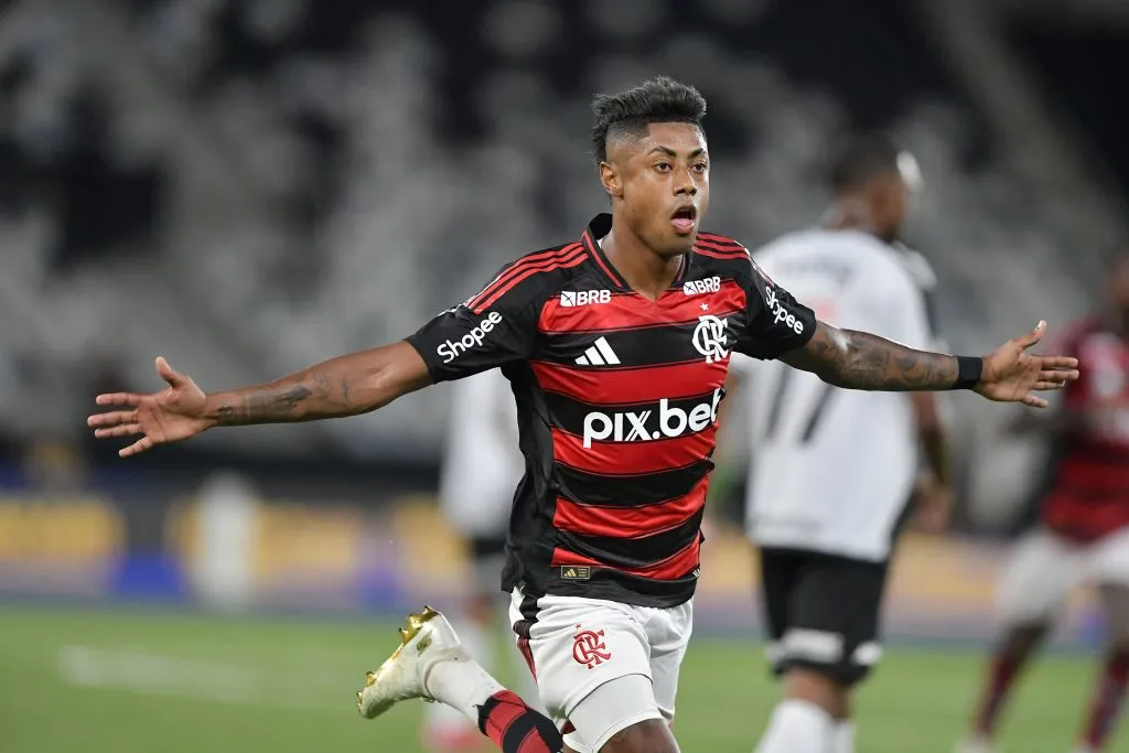 Bruno comemorando o gol marcado na ida. Foto: Thiago Ribeiro/AGIF