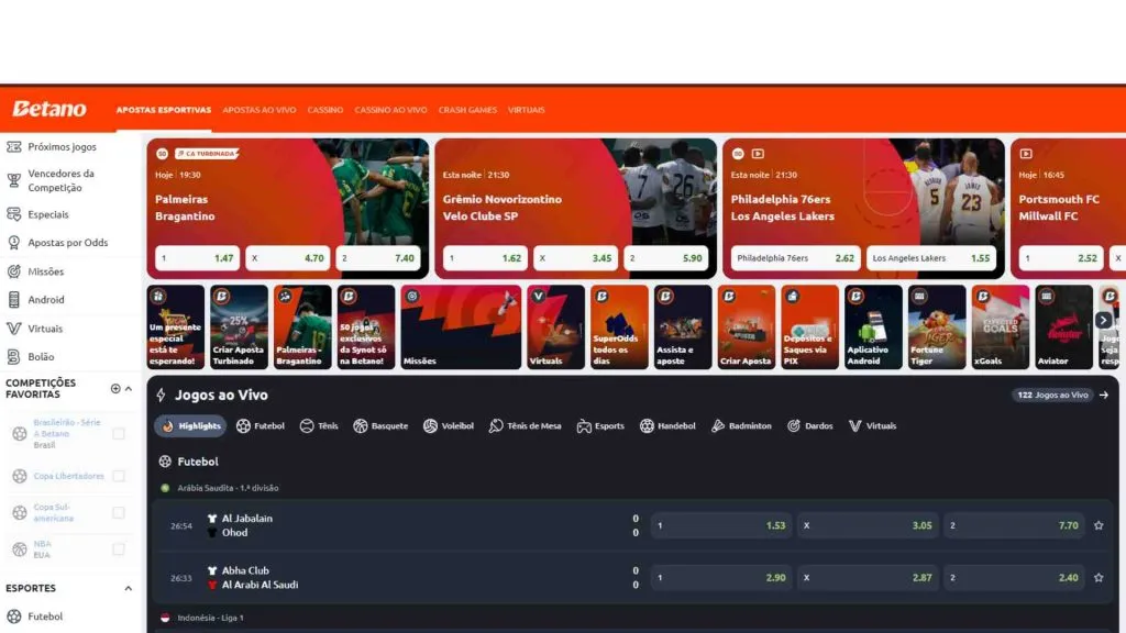O site da Betano conta com boas promoções e ferramentas de apostas | Crédito: Reprodução / Betano Brasil