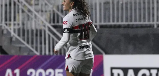 Camilinha marcou o terceiro gol do Tricolor sobre as Bragantinas, no Estádio Gabriel Marques da Silva pelo Brasileirão Feminino. Foto: Carolina Cunha / São Paulo FC
