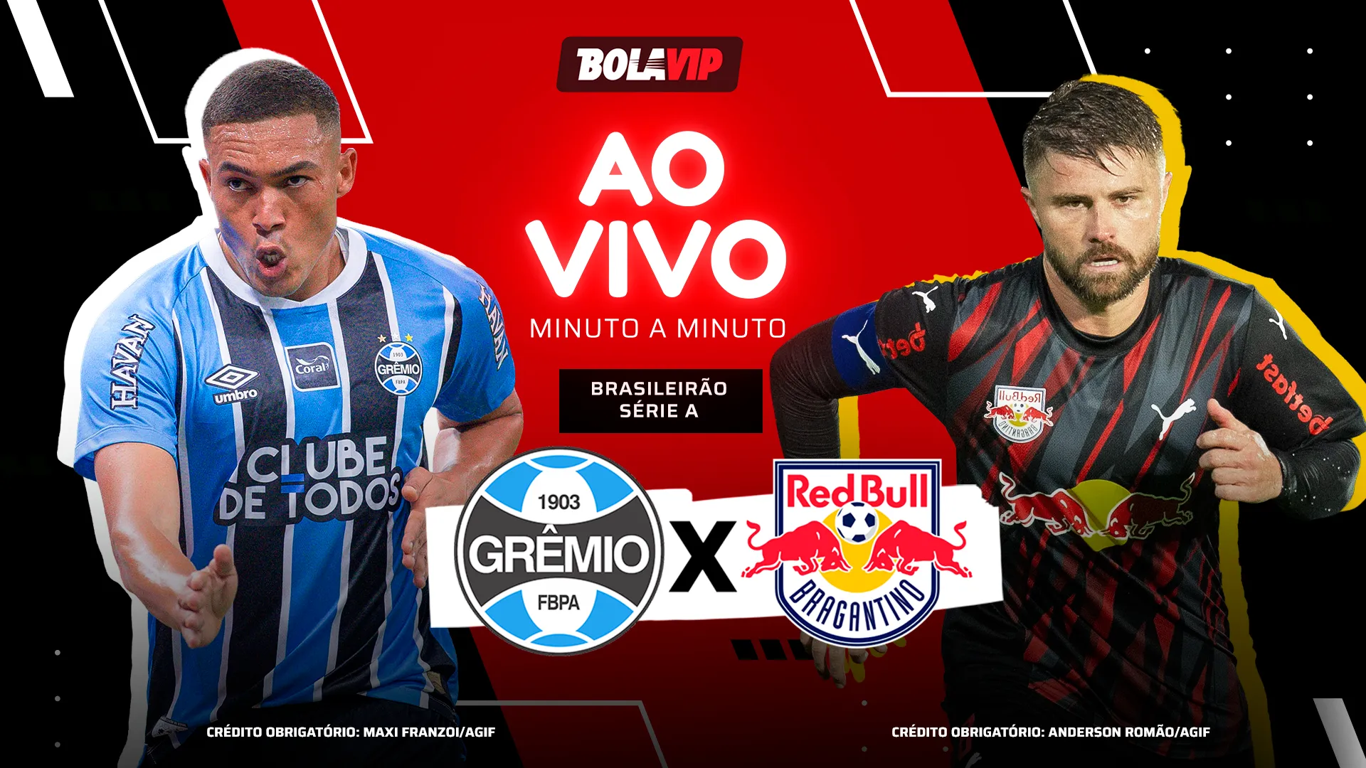 Grêmio x Bragantino foi transmitido ao vivo pelo Bolavip Brasil. Fotos: Maxi Franzoi e Anderson Romão – AGIF