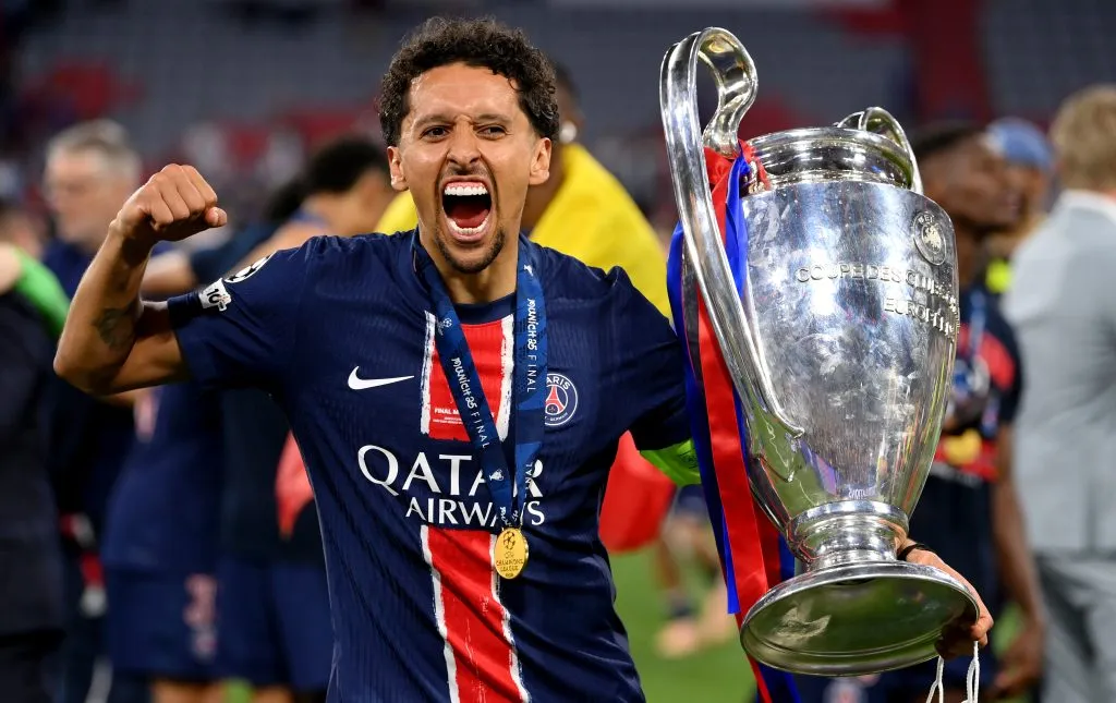 Marquinhos ex-Corinthians comemorando a Champions League pelo PSG – (Photo by Justin Setterfield/Getty Images)