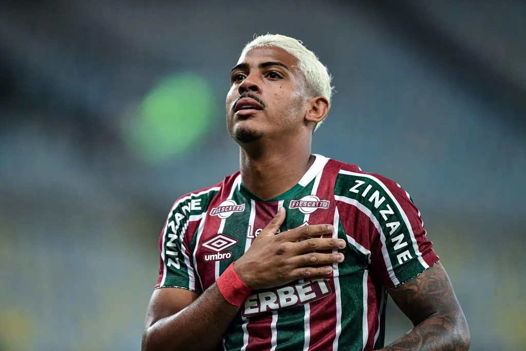 Jhon Kennedy jogador do Fluminense comemora seu gol durante partida contra o Sampaio Correa no estadio Maracana pelo campeonato Copa Do Brasil 2024. Foto: Thiago Ribeiro/AGIF