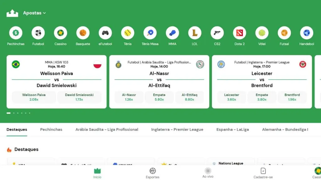 Com Rei do Pitaco você pode apostar em diferentes esportes, e-Sports e cassino