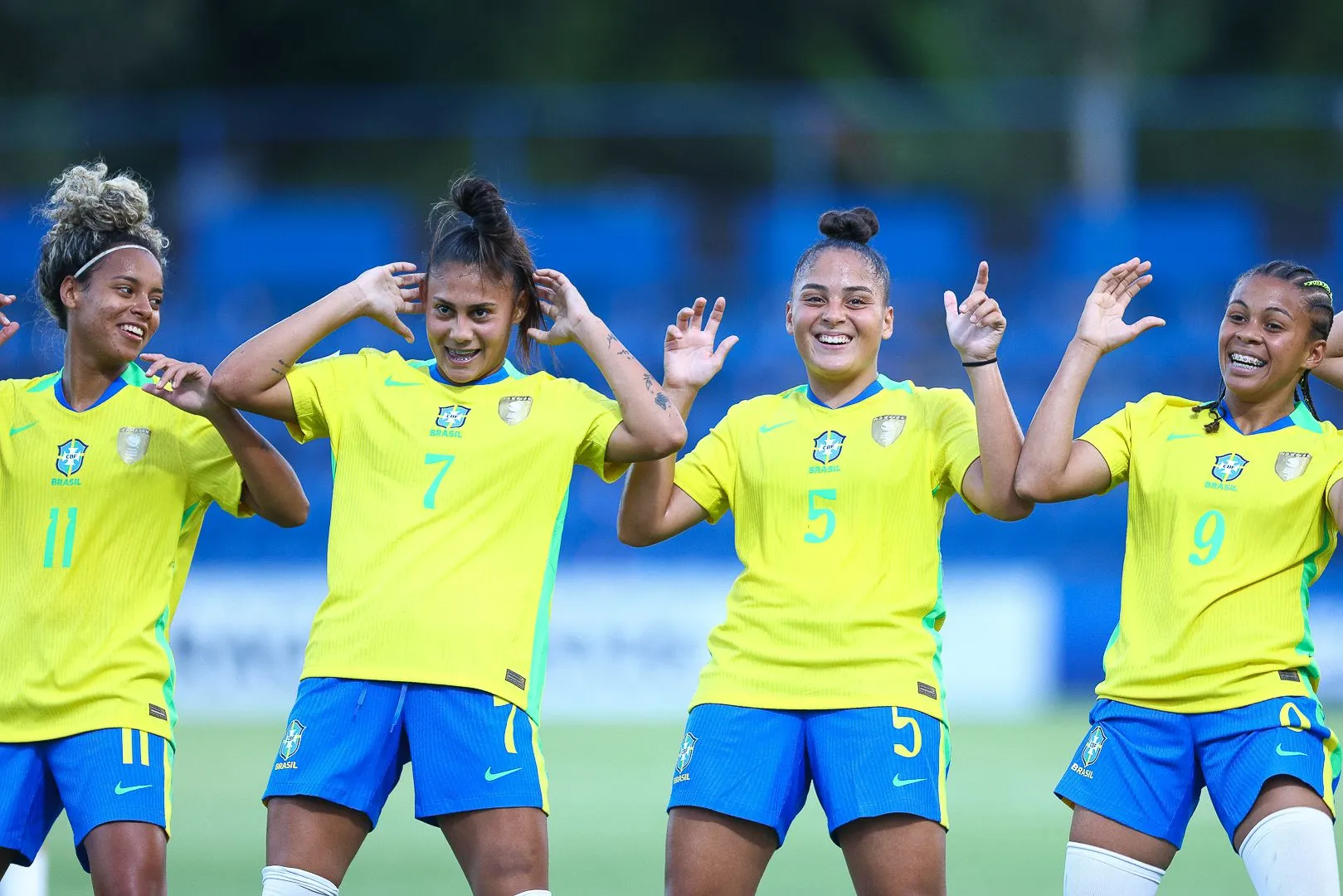 Seleção Sub-20 comemorando a vitória sobre o Equador. Foto: Staff Images Woman/CBF