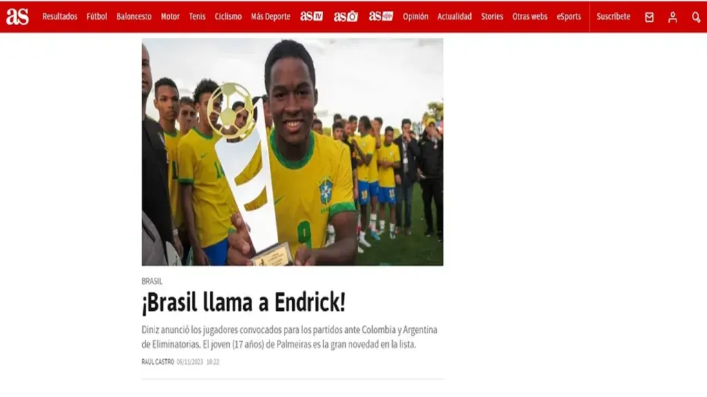 Foto: Reprodução – Repercussão da convocação de Endrick