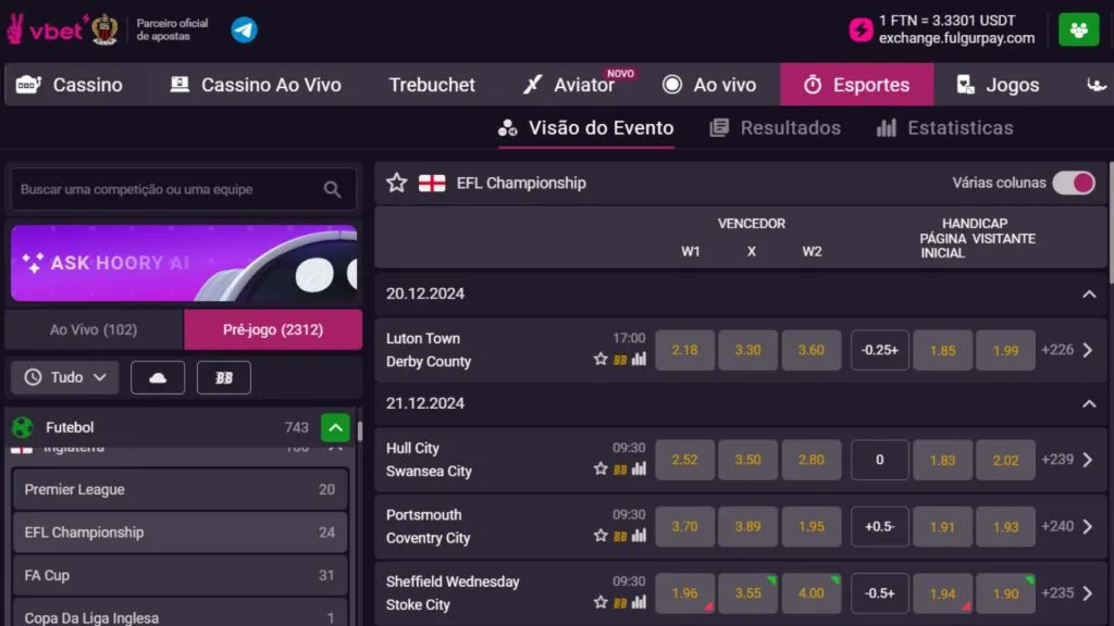 Faça suas apostas esportivas na Vbet com cotações competitivas para o mercado nacional | Crédito: Reprodução / Vbet Brasil