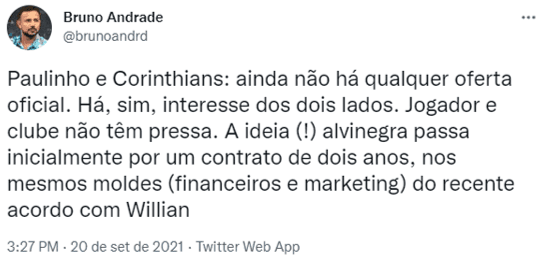 Informações do repórter Bruno Andrade (Foto: Reprodução/Twitter)