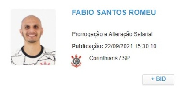 Registro do BID do jogador Fábio Santos. (Foto: Reprodução)
