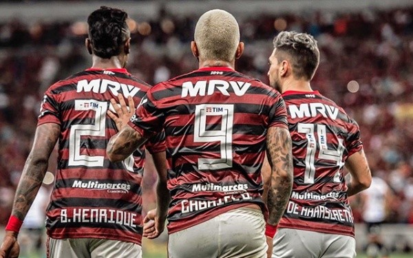 Foto: Marcelo Cortês/Flamengo – Bruno Henrique, Gabigol e Arrascaeta têm atuado juntos no time titular de Paulo Sousa