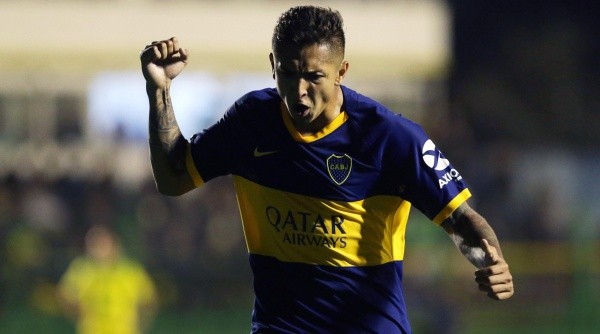 BUENOS AIRES, ARGENTINA - OCTOBER 06:  Agustin Almendra of Boca Juniors celebrates after scoring during a match between Defensa y Justicia and Boca Juniors as part of Superliga Argentina 2019/20 at Norberto Tomaghello Stadium on October 6, 2019 in Florencio Varela, Argentina. (Photo by Daniel Jayo/Getty Images)-Not Released (NR)