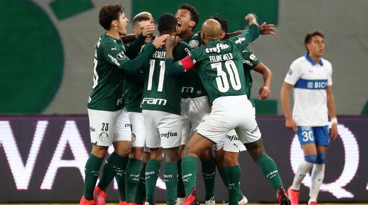 Comemoração dos jogadores do Palmeiras (Foto: Getty Images)