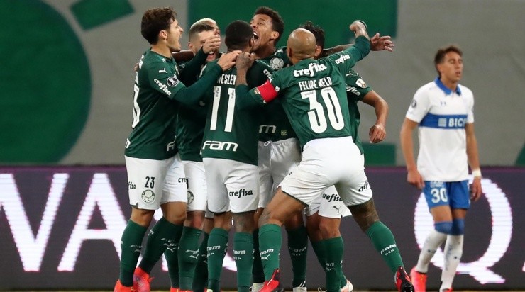 Comemoração dos jogadores do Palmeiras (Foto: Getty Images)