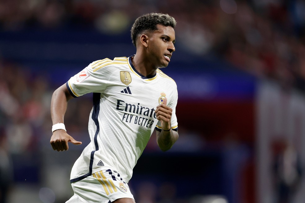 Rodrygo em ação contra o Atlético de Madrid: as últimas 28 finalizações foram sem sucesso — Foto: David S. Bustamante/Soccrates/Getty Images