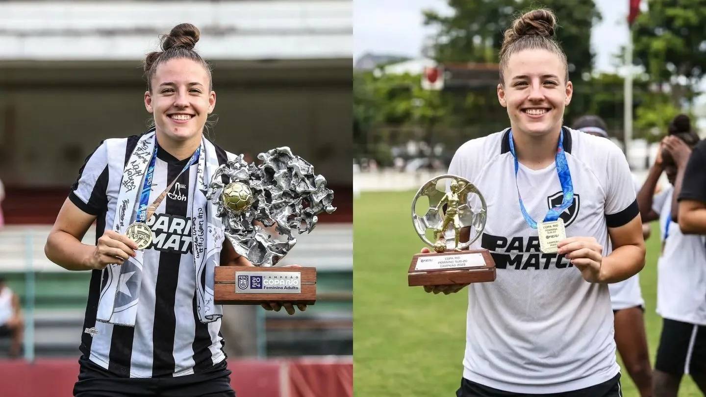 Letícia Debiasi com troféus da Copa Rio e do Carioca Feminino Sub-20 pelo Botafogo