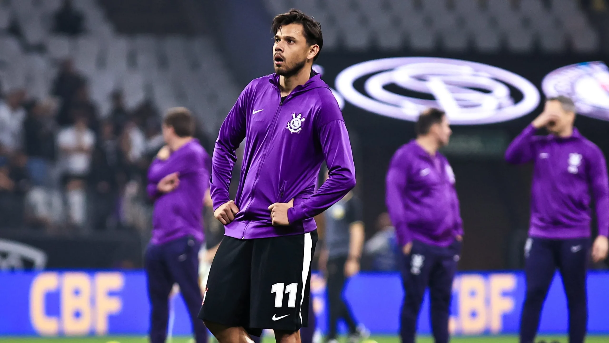 Romero durante aquecimento na Neo Química Arena em 2025. Foto: Fabio Giannelli/AGIF