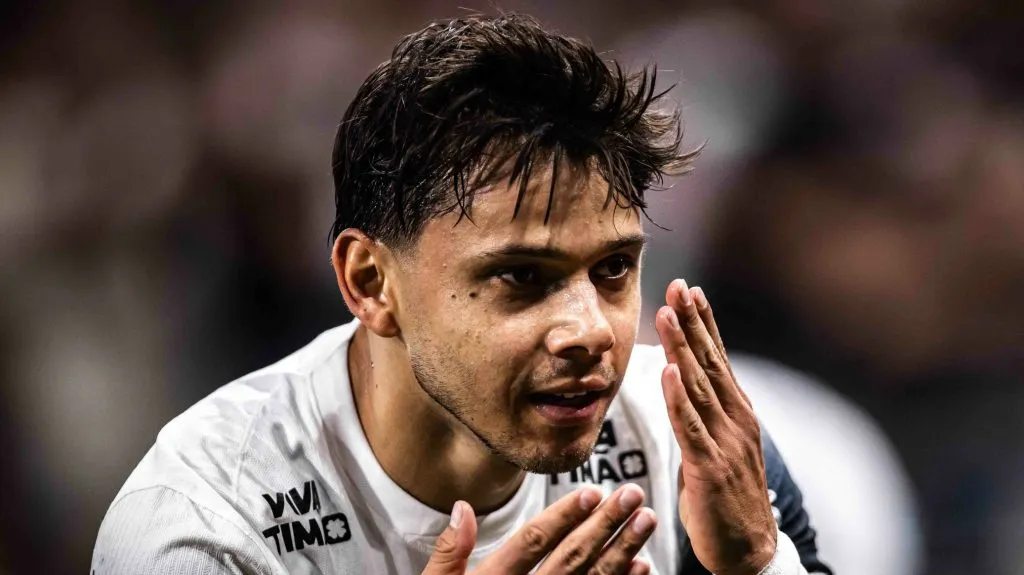 Angel Romero jogador do Corinthians comemora seu gol durante partida contra o Mirassol no estádio Arena Corinthians pelo campeonato Paulista 2025. 