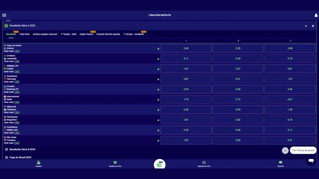 A Esportes da Sorte conta com boas odds para o futebol nacional | Crédito: Reprodução / Esportes da Sorte