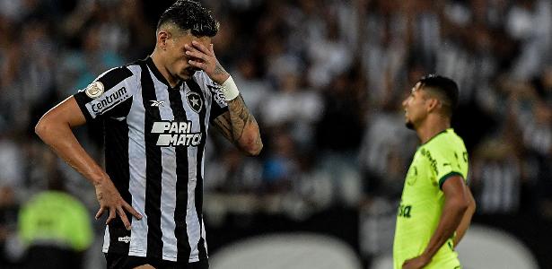 Tiquinho, atacante do Botafogo lamentando virada do Palmeiras – Foto: Thiago Ribeiro/AGIF