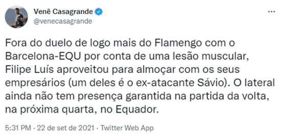 Informações do repórter Venê Casagrande (Foto: Reprodução/Twitter)