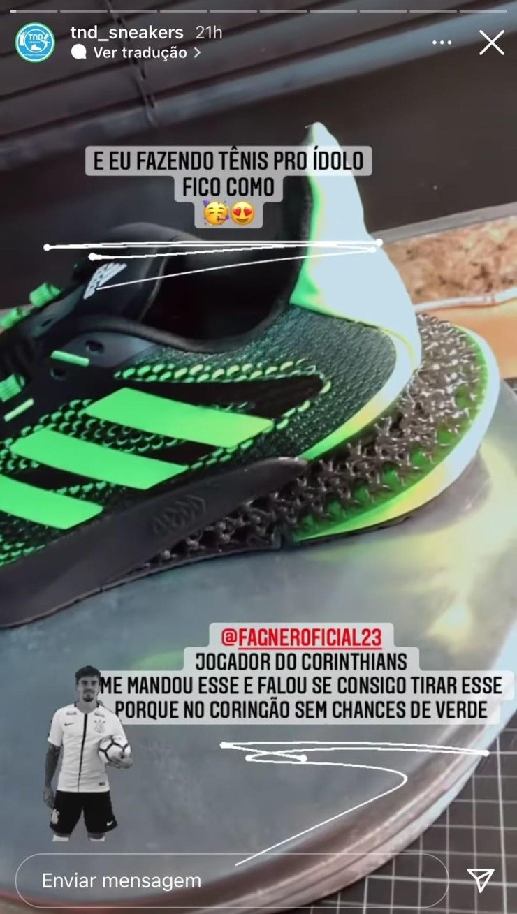 Fagner pediu para especialista tirar o verde de seu tenis. Foto: Reprodução/ Instagram