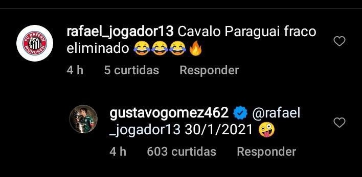 Gustavo Gómez brincou com torcedor santista. Foto: Reprodução Instagram