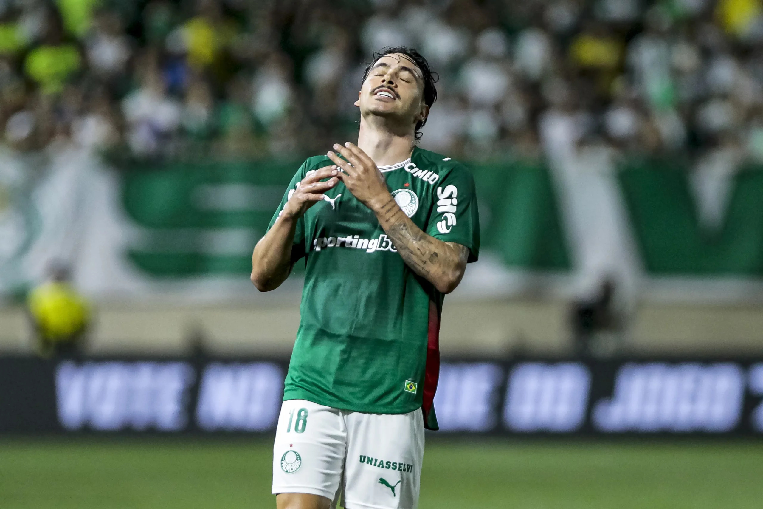 Mauricio jogador do Palmeiras durante partida contra o Sao Paulo no estadio Arena Barueri pelo campeonato Paulista 2026. Foto: Marco Miatelo/AGIF