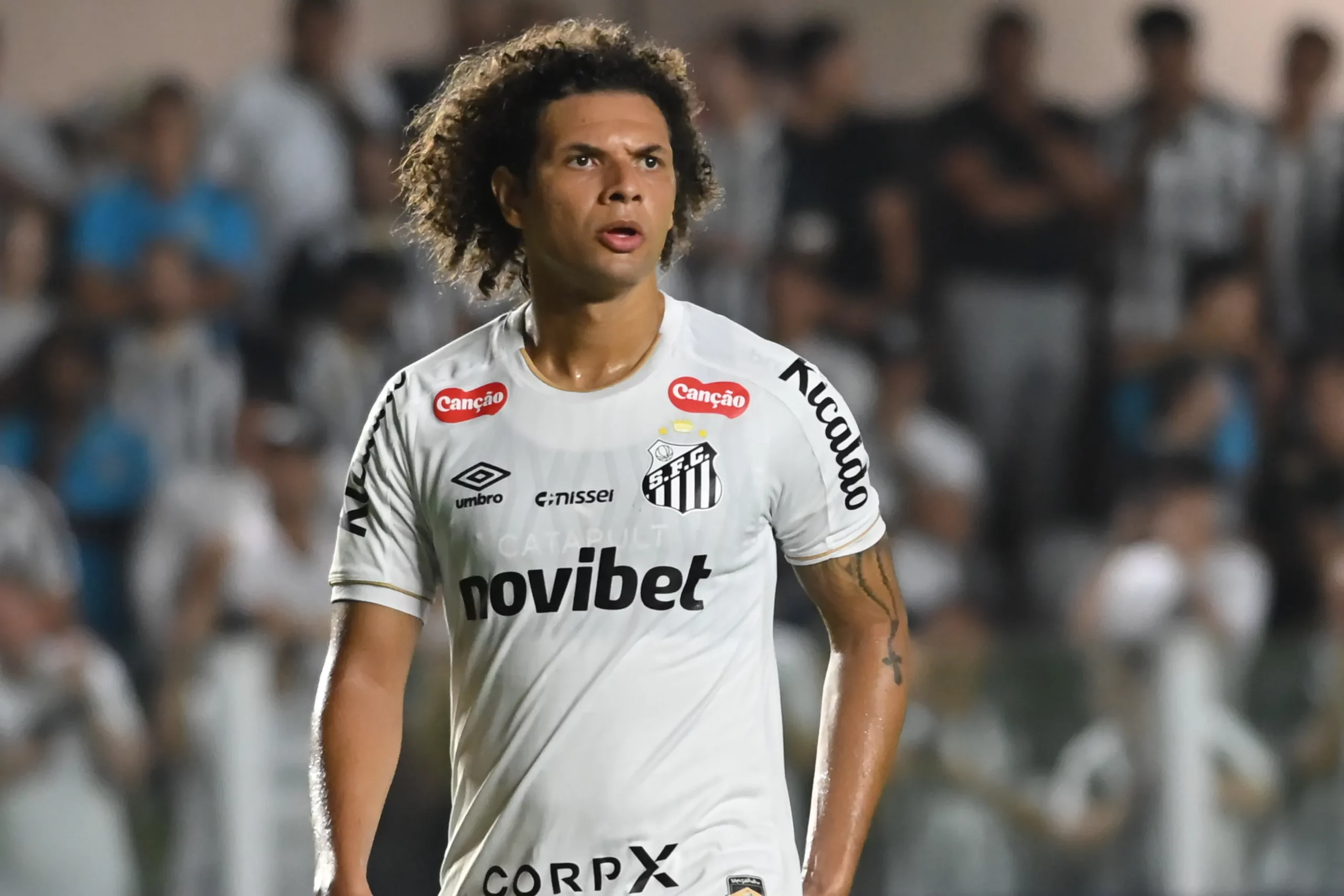 Willian Arao jogador do Santos durante partida contra o Internacional. Foto: Jota Erre/AGIF