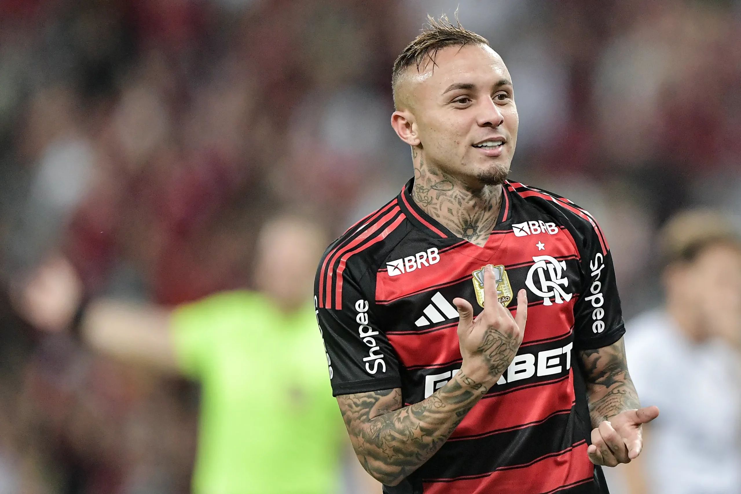 Everton Cebolinha comemora gol pelo Flamengo. Foto: Thiago Ribeiro/AGIF