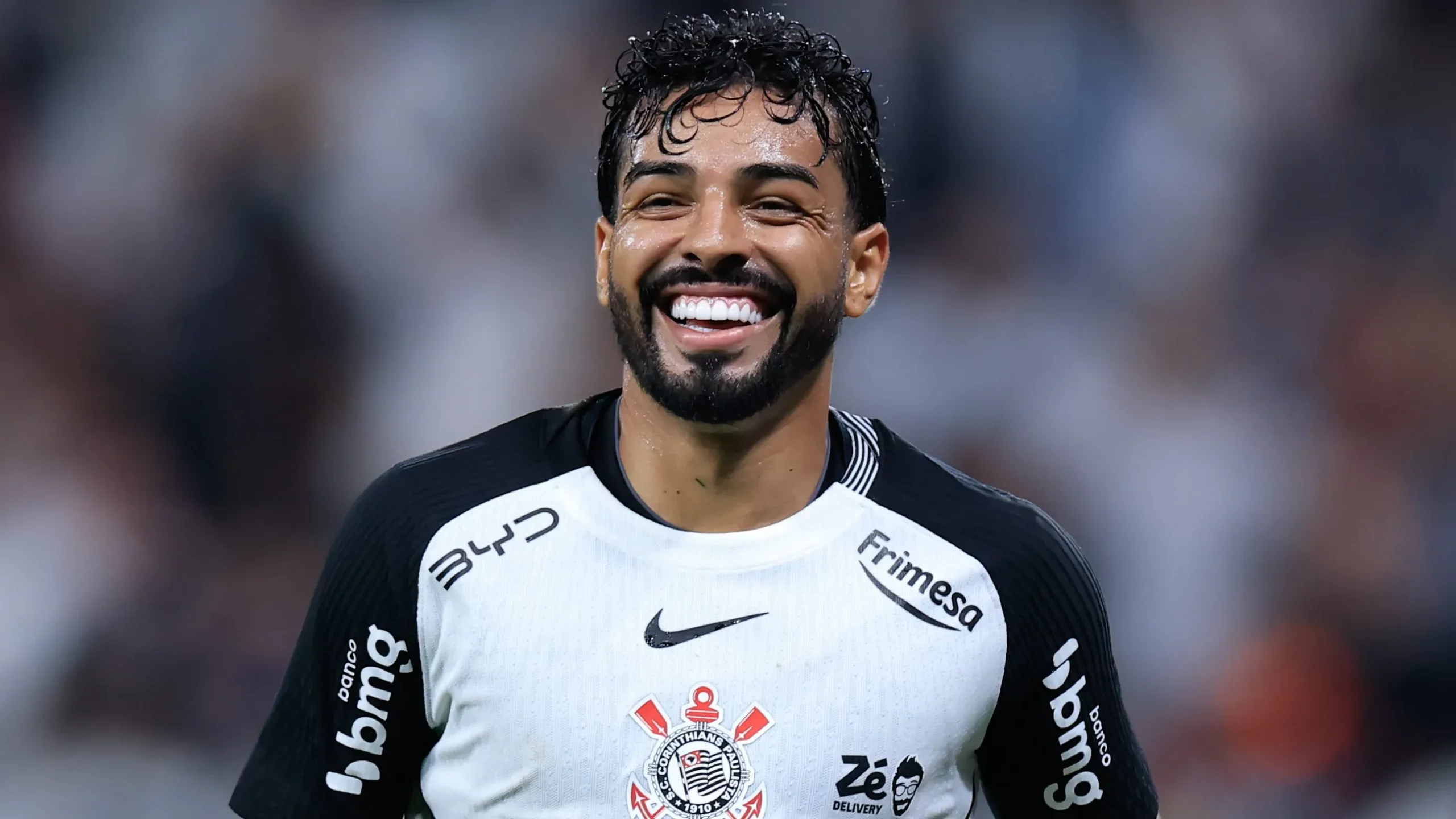 Matheus Bidu jogador do Corinthians comemora seu gol durante partida contra o Bragantino. Foto: Marcello Zambrana/AGIF