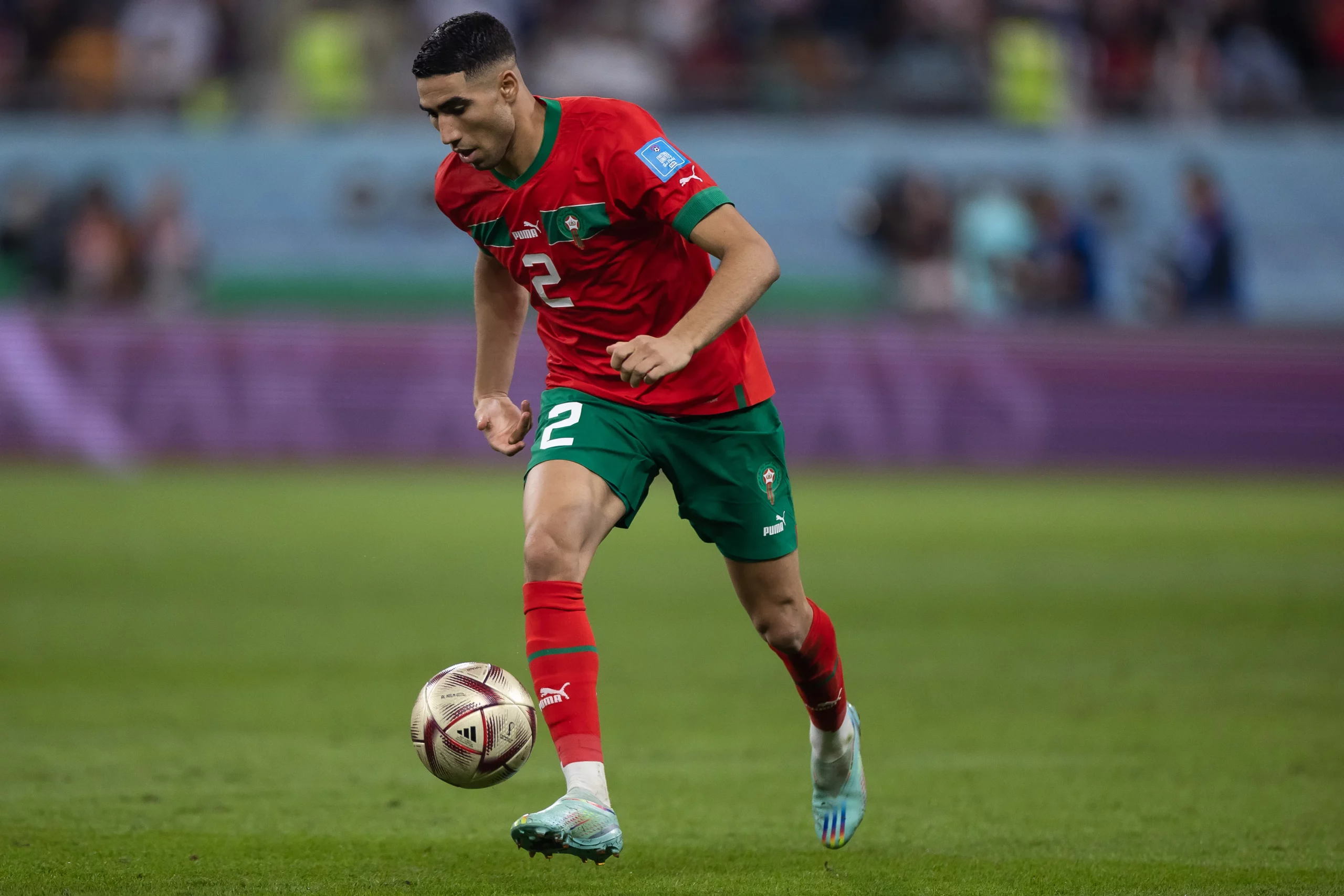 Hakimi jogador do Marrocos durante partida contra o Croacia no estadio International Khalifa pelo campeonato Copa do Mundo 2022. Foto: Pedro Martins/AGIF