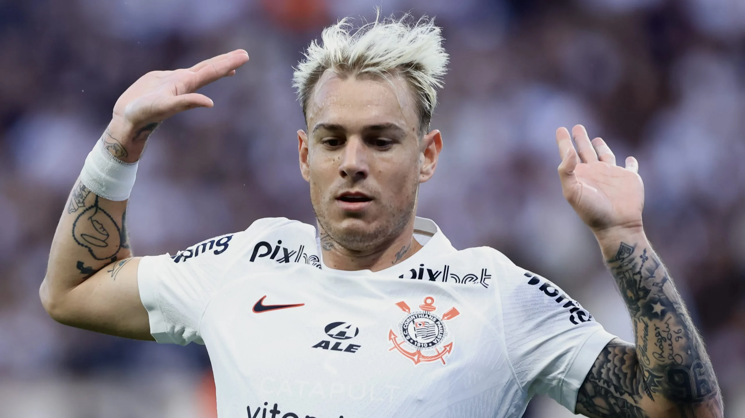 Roger Guedes jogador do Corinthians durante partida contra o America-MG no estadio Arena Corinthians pelo campeonato Copa do Brasil 2023. Foto: Marcello Zambrana/AGIF