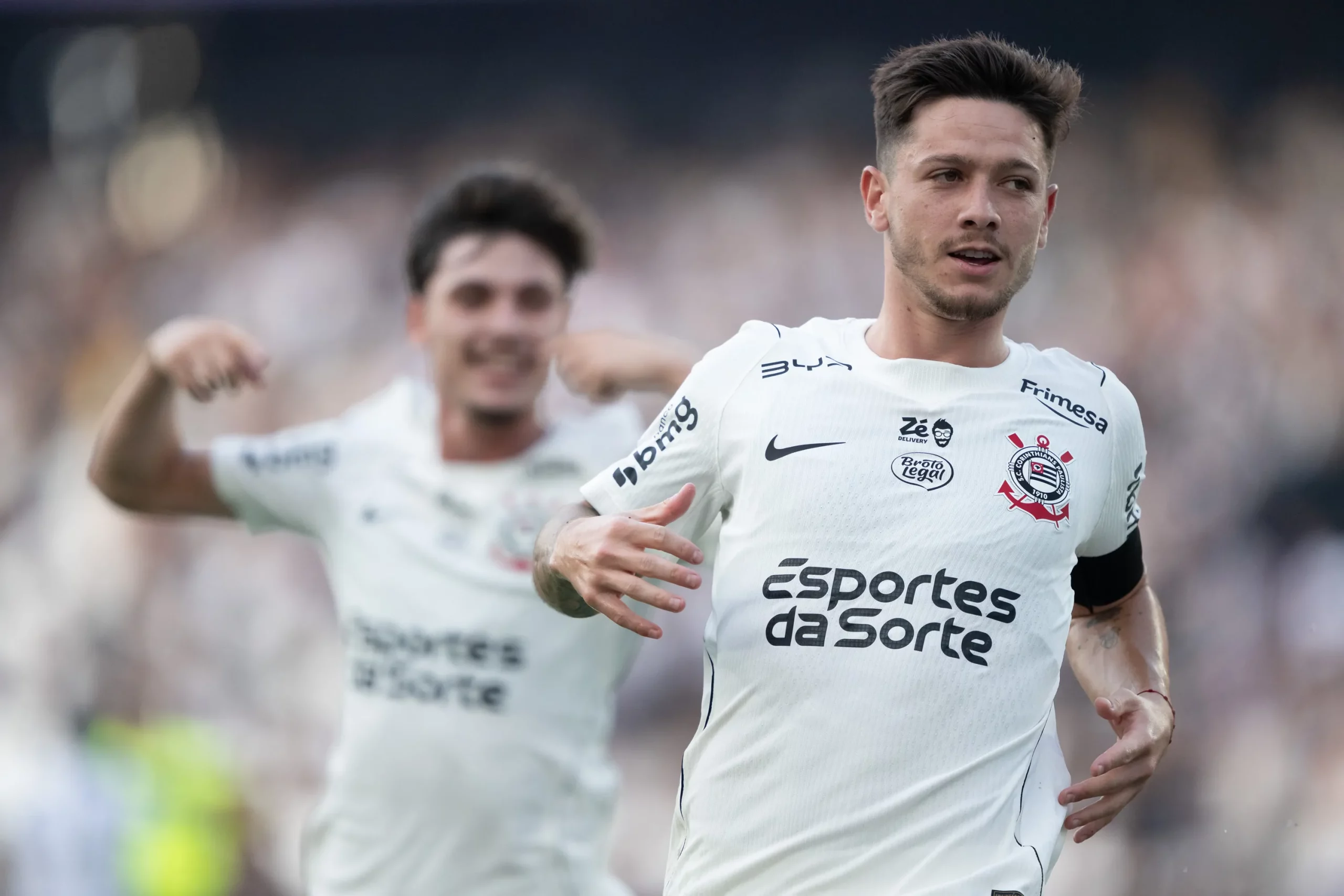 Garro jogador do Corinthians comemora seu gol durante partida contra o Botafogo. Foto: Jorge Rodrigues/AGIF