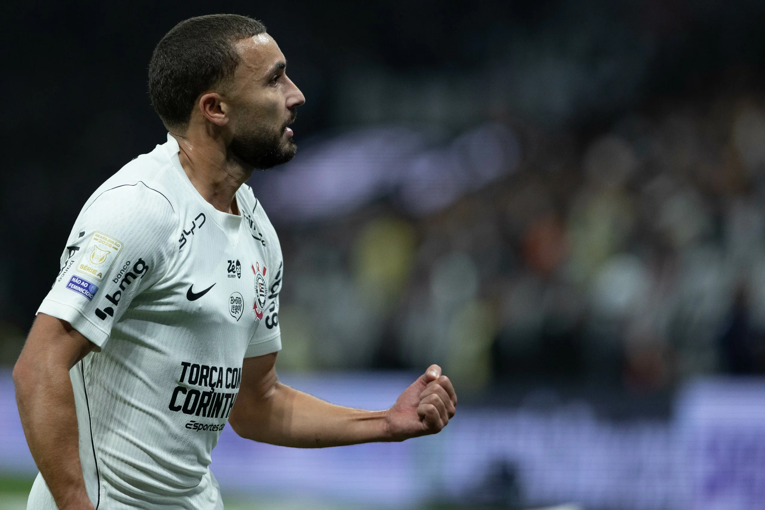 Zakaria Labyad jogador do Corinthians comemora seu gol durante partida contra o Atletico-MG. Foto: Joisel Amaral/AGIF