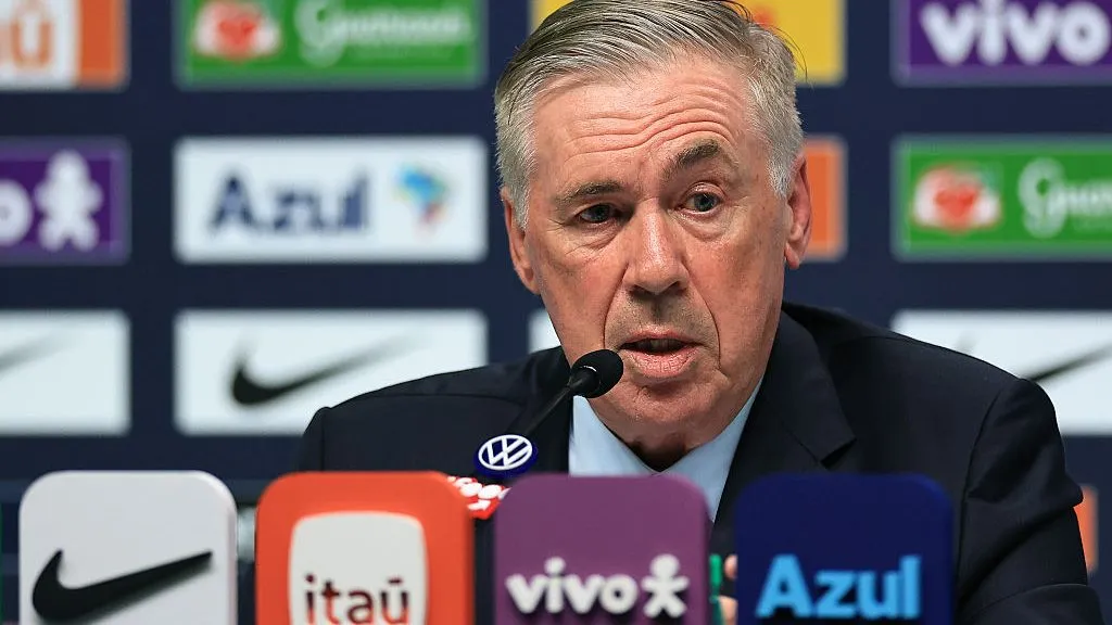 Ancelotti durante a coletiva e convocação da Seleção Brasileira – (Photo by Buda Mendes/Getty Images)