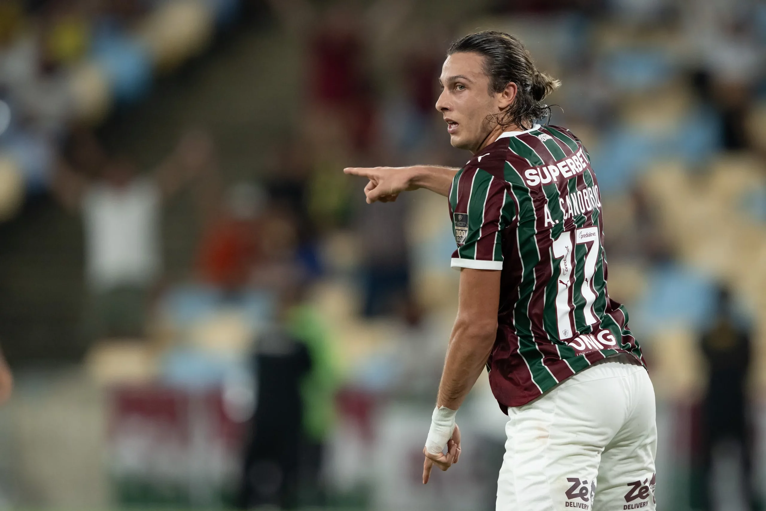 Canobbio jogador do Fluminense comemora seu gol durante partida contra o Sao Paulo no estadio Maracana pelo campeonato Brasileiro A 2026. Foto: Jorge Rodrigues/AGIF