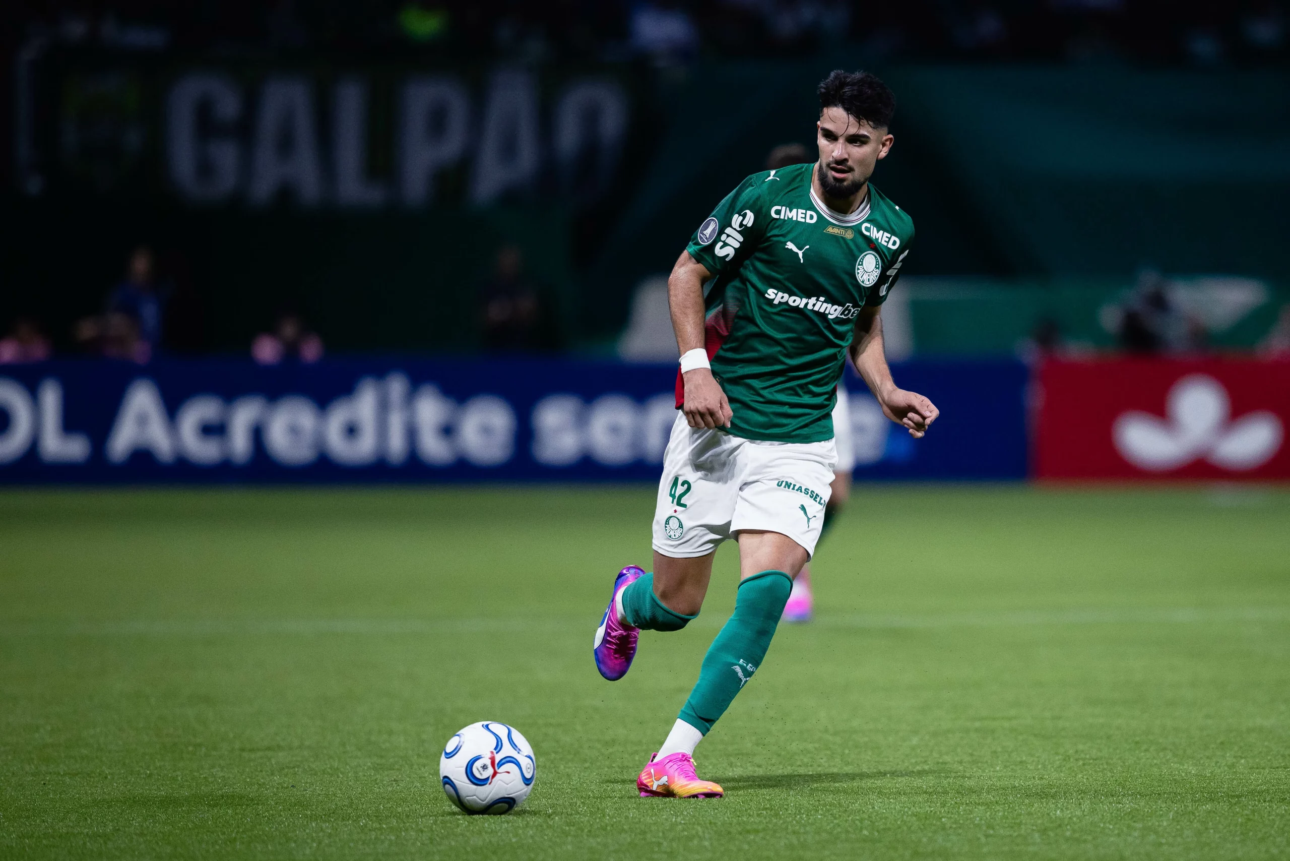 Flaco Lopez jogador do Palmeiras durante partida contra o Junior Barranquilla no estadio Nubank Arena pelo campeonato Copa Libertadores 2026. Foto: Ettore Chiereguini/AGIF
