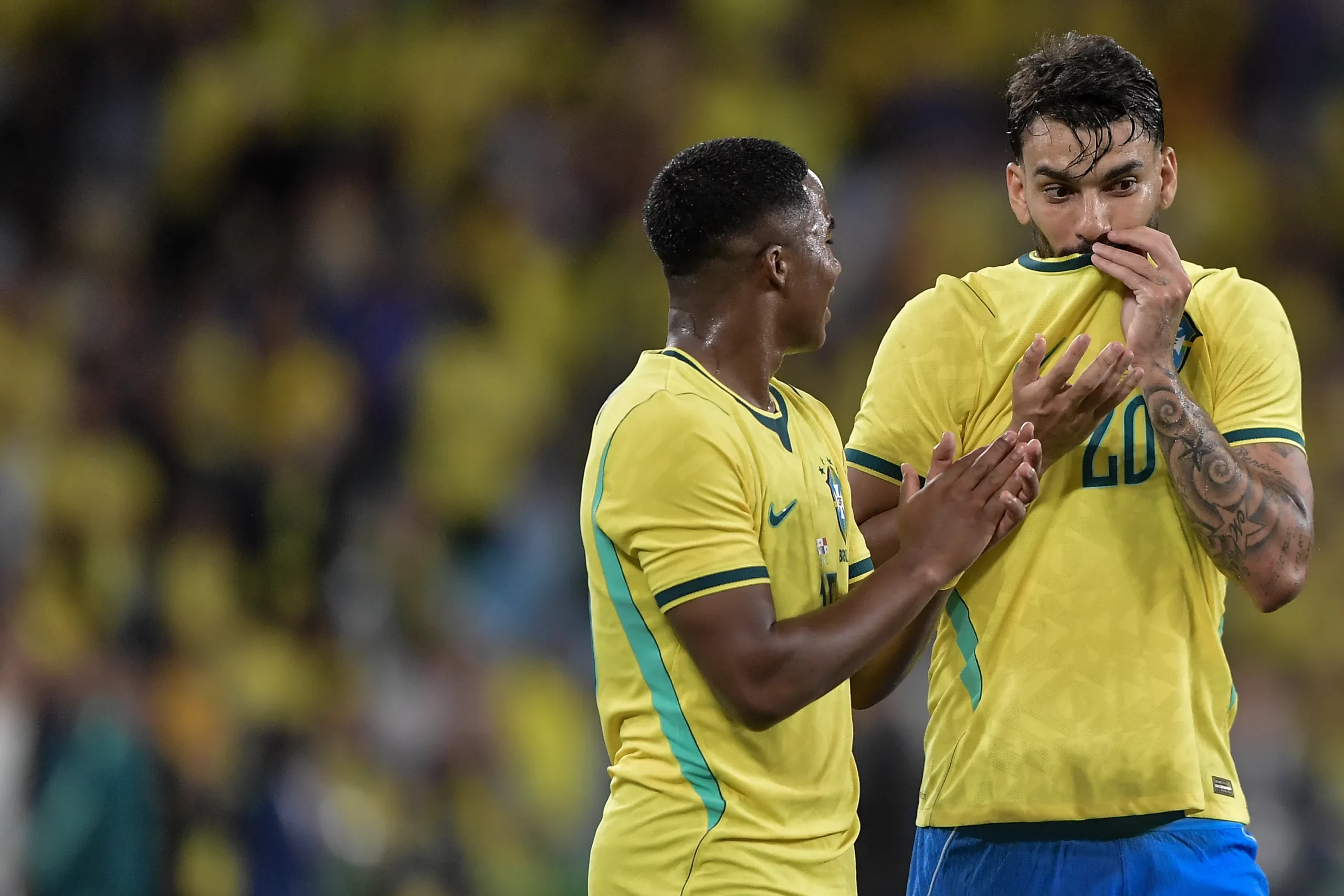 RJ – RIO DE JANEIRO – 31/05/2026 – AMISTOSO, SELECAO BRASILEIRA X PANAMA – Endrick e Lucas Paqueta jogadores do Selecao Brasileira durante partida contra o Panama no estadio Maracana pelo campeonato Amistoso. Foto: Thiago Ribeiro/AGIF