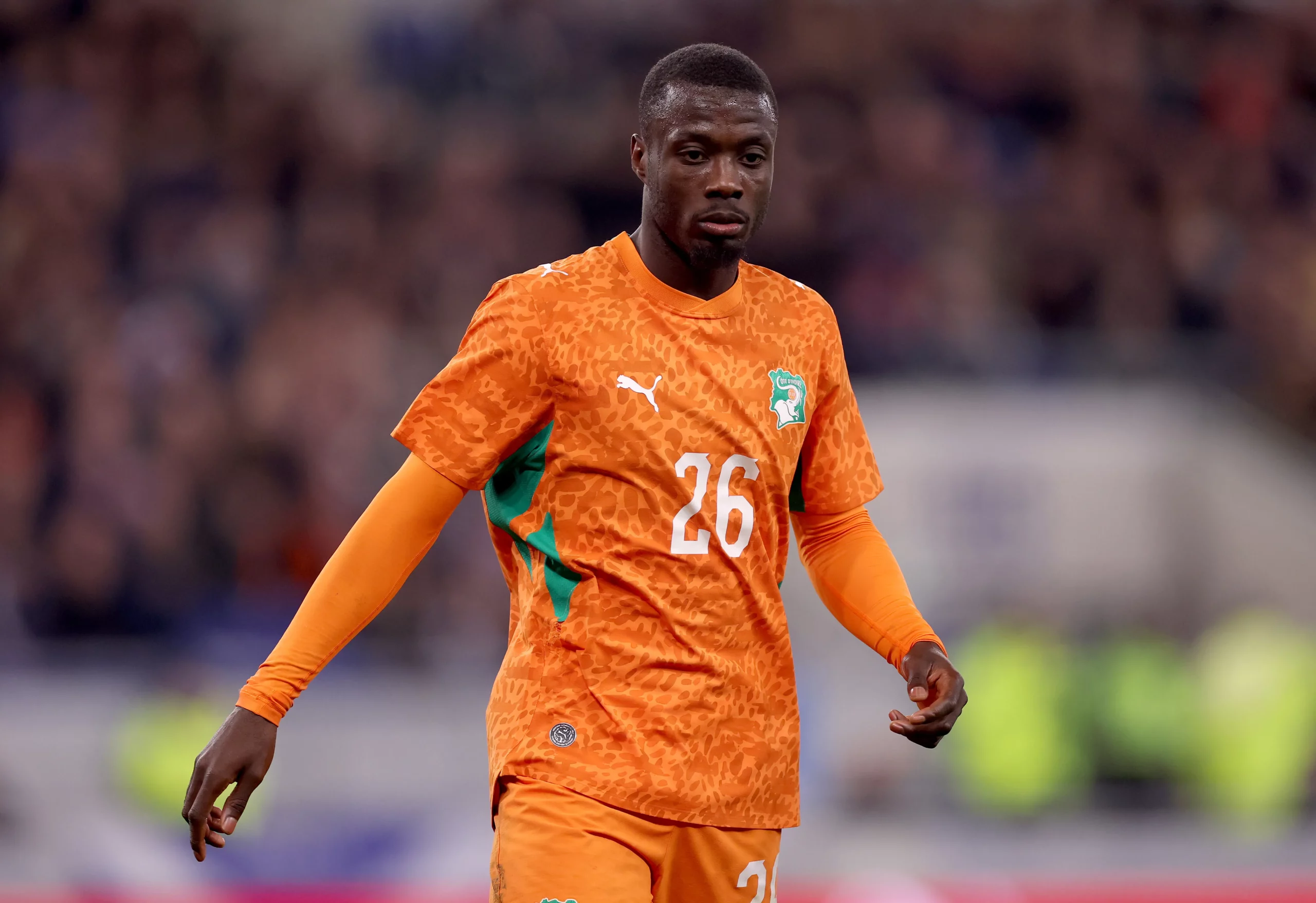 LIVERPOOL, ENGLAND – MARCH 31:  Ivory Coast’s Nicolas Pepe during an international friendly match between Scotland and Ivory Coast  on March 31, 2026 in Liverpool, England. (Photo by Carl Recine/Getty Images)