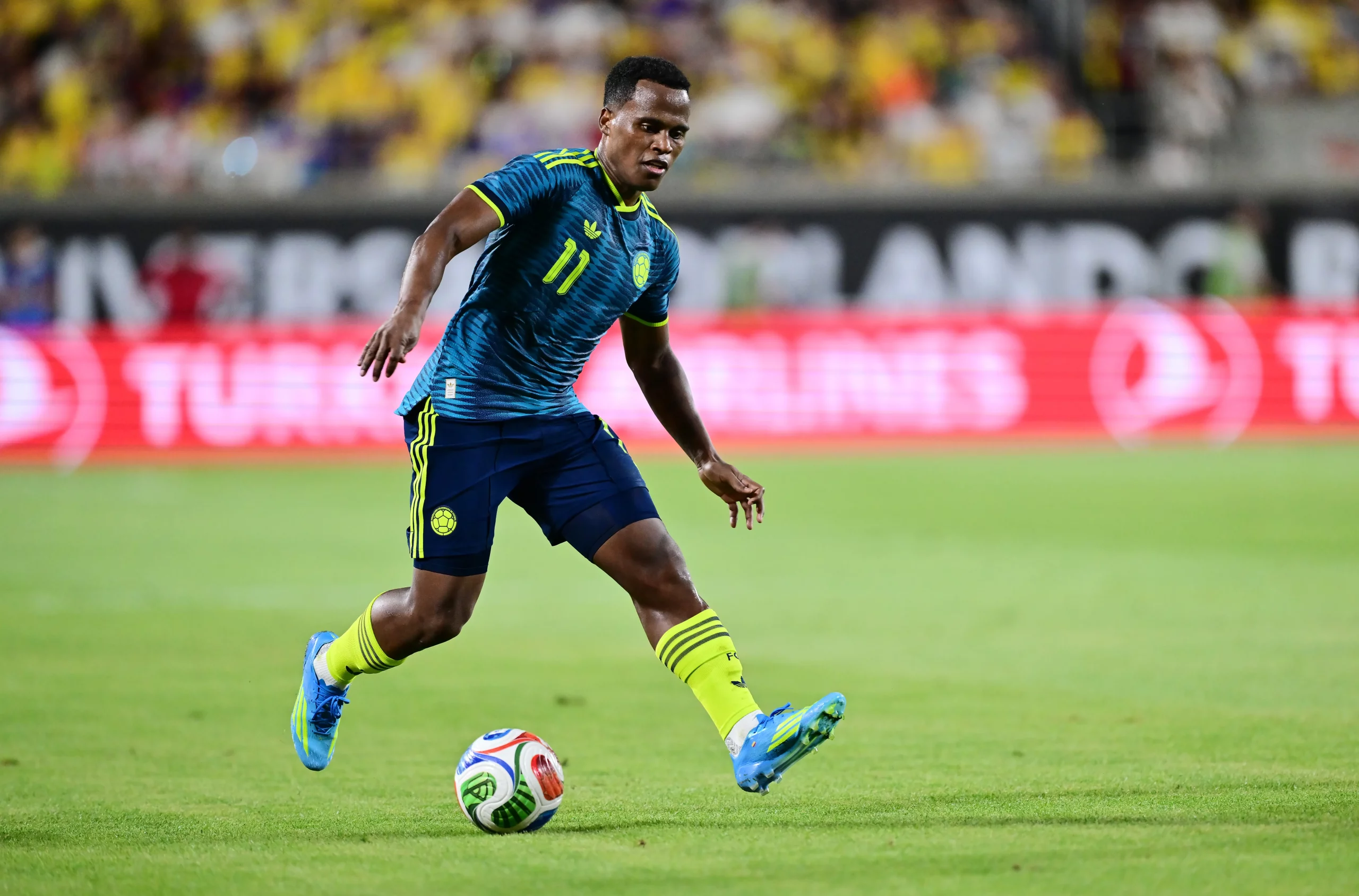ORLANDO, FLORIDA – MARCH 26: Jhon Arias of Colombia controls the ball during the international friendly match between Colombia and Croatia an international at Camping World Stadium on March 26, 2026 in Orlando, Florida. (Photo by Julio Aguilar/Getty Images)
