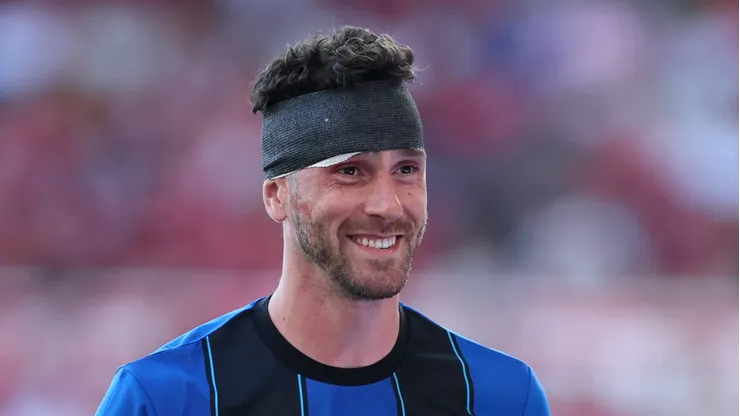 NOTTINGHAM, ENGLAND - MAY 24: Marcos Senesi of AFC Bournemouth looks on after receiving medical treatment during the Premier League match between Nottingham Forest and Bournemouth at the City Ground on May 24, 2026 in Nottingham, England. (Photo by Cameron Smith/Getty Images)