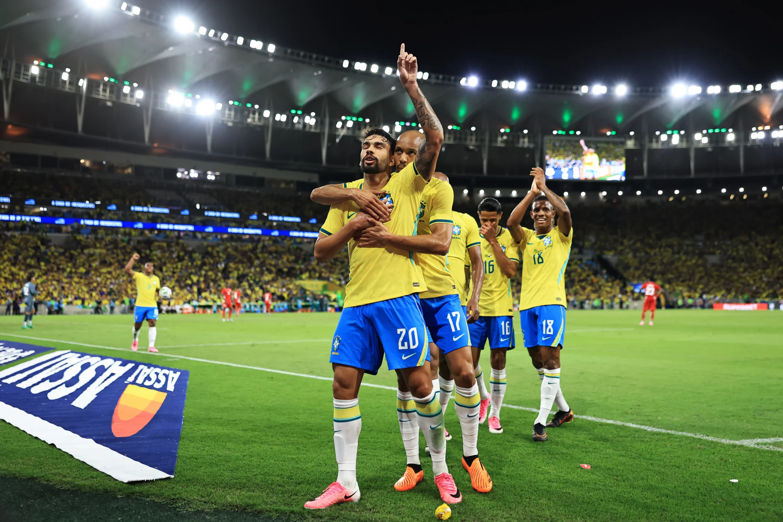 RIO DE JANEIRO, BRAZIL – MAY 31: Lucas Paquetá of Brazil celebrates scoring his team’s fourth goal during the international friendly match between Brazil and Panama at Maracana Stadium on May 31, 2026 in Rio de Janeiro, Brazil. (Photo by Buda Mendes/Getty Images)