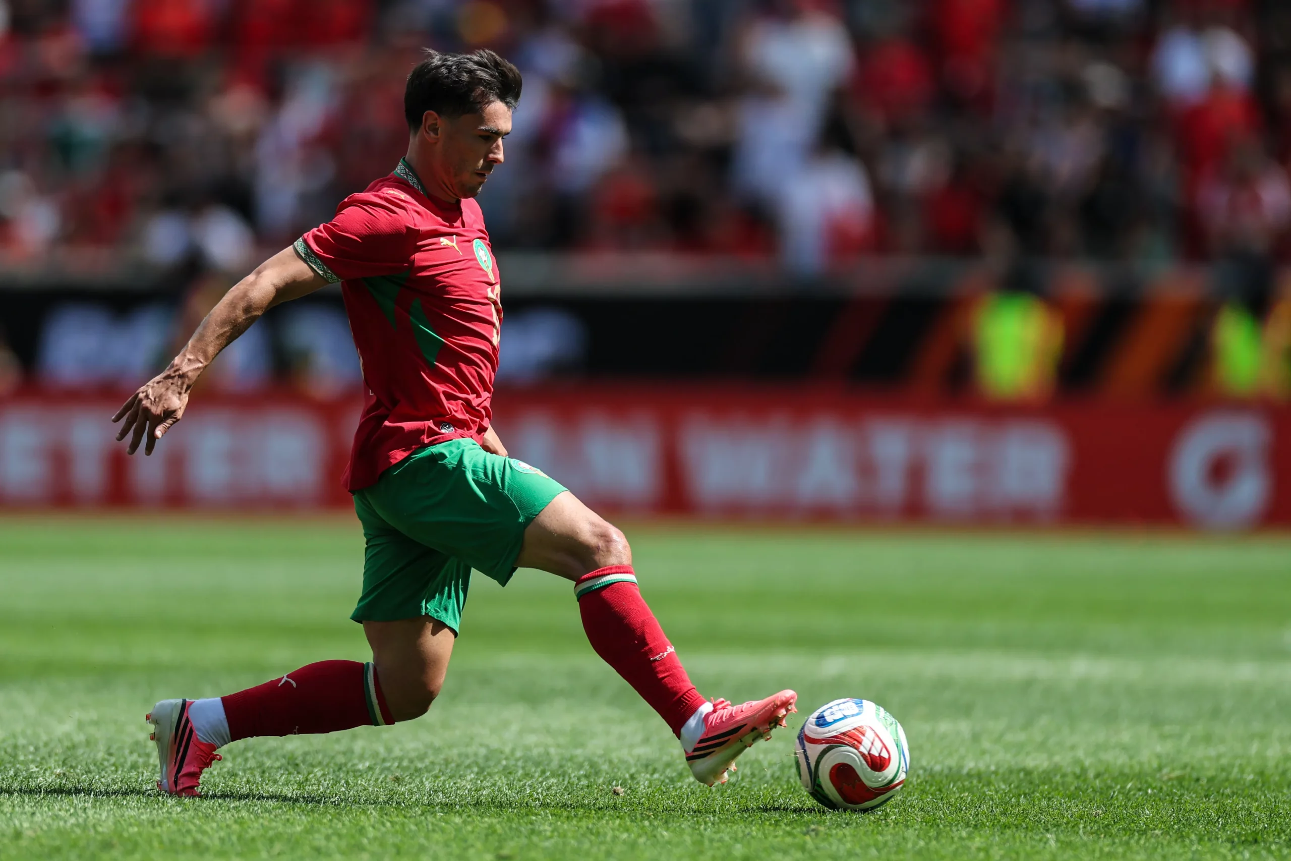 HARRISON, NEW JERSEY – JUNE 7: Brahim Díaz #10 of Morocco controls the ball against Norway during the international friendly match at Sports Illustrated Stadium on June 7, 2026 in Harrison, New Jersey. (Photo by Vincent Carchietta/Getty Images)