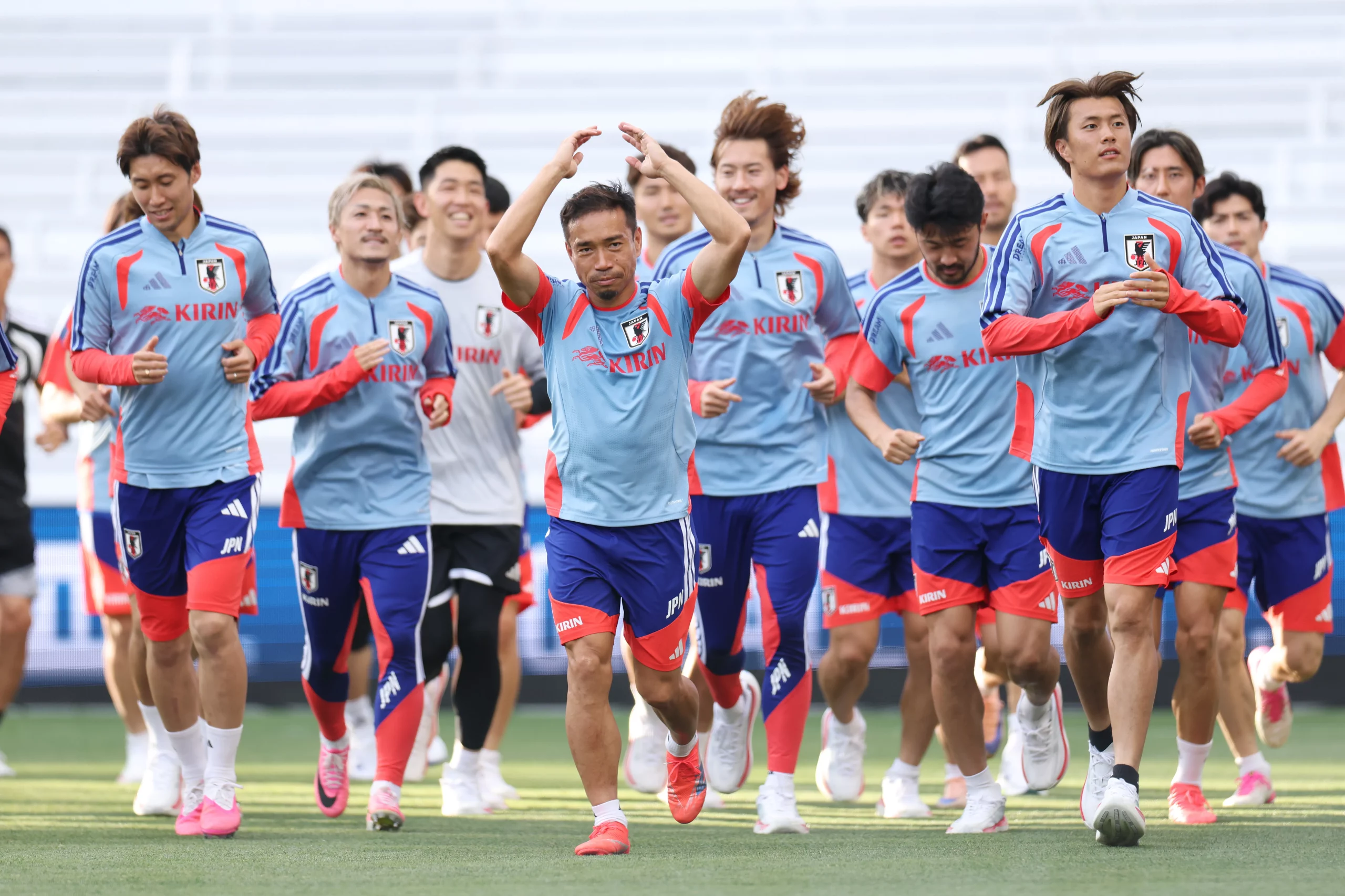 NASHVILLE, TENNESSEE – JUNE 08: Yuto Nagatomo #5 of Japan (C) reacts during an open practice ahead of the 2026 World Cup in Geodis Park on June 08, 2026 in Nashville, Tennessee. (Photo by Johnnie Izquierdo/Getty Images)
