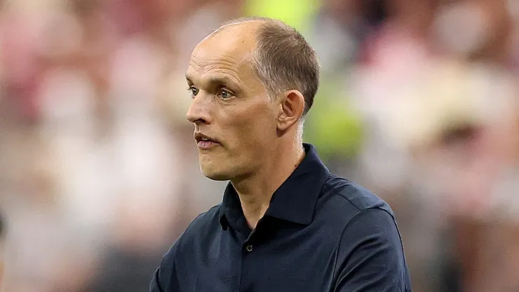 ARLINGTON, TEXAS - JUNE 17: Thomas Tuchel, Manager of England, reacts during the FIFA World Cup 2026 Group L match between England and Croatia at Dallas Stadium on June 17, 2026 in Arlington, Texas. (Photo by Michael Steele/Getty Images)